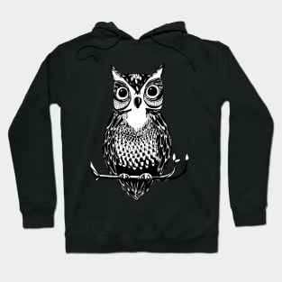 Black and White Drawn Owl Hoodie